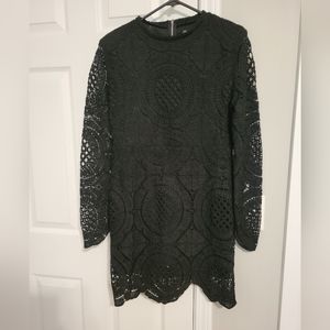 NWT Black crochet knee length dress long sleeve